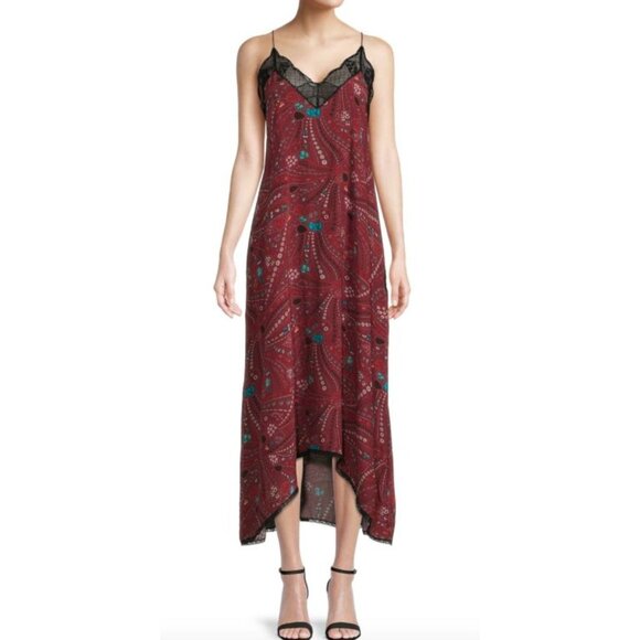 Zadig & Voltaire Risty Psyche Floral Butterfly Guitar Print Maxi Dress Sz Large - Picture 1 of 7